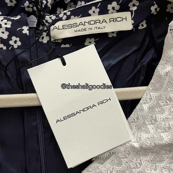 ALESSANDRA RICH Floral Daisy Print Lace Trimmed Silk Mini Dress - Picture 9 of 10